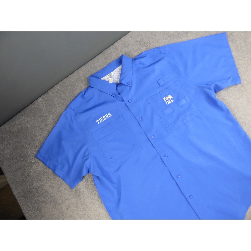 Memphis Tigers Mens XL Blue Short Sleeve Ripstop Fishing Shirt Vent Back Proedge